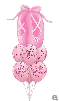 Ballerina Slipper Happy Birthday Balloon Bouquet with Helium and Weight