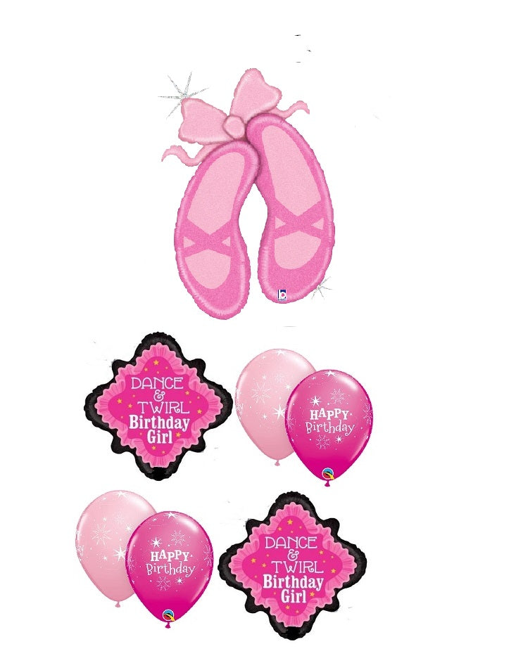 Ballerina Slippers Dance Swirl Birhtday Balloons Bouquet Helium Weight