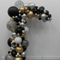 Garland Black Chrome Silver Gold Confetti Balloon Arch