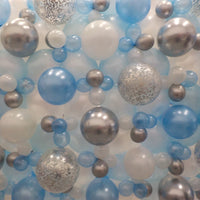 Balloon Wall Chrome Silver Confetti Blue White
