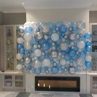 Balloon Wall Chrome Silver Confetti Blue White