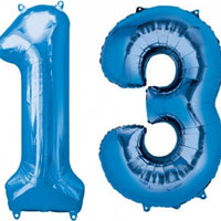 Bar Mitzvah Jumbo Blue Number 13 Balloon with Helium and Weight