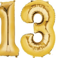 Bar Mitzvah Gold Jumbo Number 13 Balloons with Helium Weight