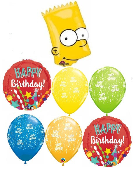 Bart Simpson Birthday Balloons Bouquet with Helium and Weight