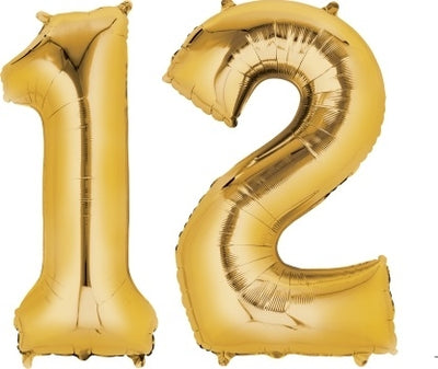 Bat Mitzvah Gold Jumbo Number 12 Balloon with Helium and Weight
