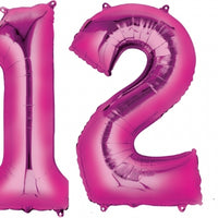 Bat Mitzvah Hot Pink Jumbo Number 12 Balloons includes Helium and Weights
