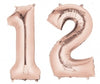 Bat Mitzvah Rose Gold Jumbo Number 12 Balloons with Helium Weight