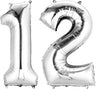Bat Mitzvah Jumbo Silver Number 12 Foil Balloons with Helum and Weight