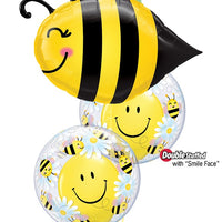 Bee Happy Bubble Smile Birthday Balloon Bouquet with Helium and Weight
