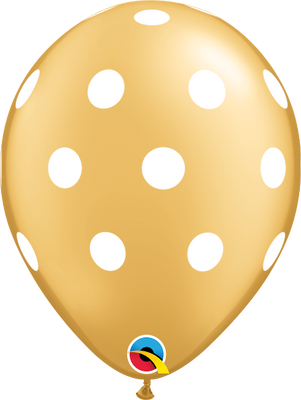 11 inch Big Polka Dots Gold Balloon with Helium and Hi Float