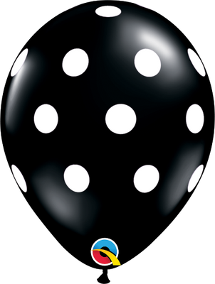 11 inch Big Polka Dot White Dots Black Balloons with Helium Hi Float