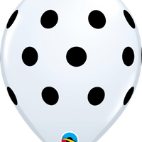 11 inch Big Polka Dot Black Dots White Balloons with Helium Hi Float