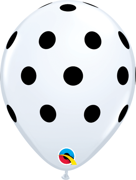 11 inch Big Polka Dot Black Dots White Balloons with Helium Hi Float