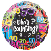 18 inch Birthday Numbers Who's Counting Foil Balloon with Helium