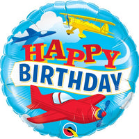 18 inch Happy Birthday Airplanes Foil Balloon with Helium