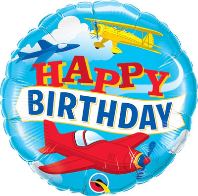 18 inch Happy Birthday Airplanes Foil Balloon with Helium