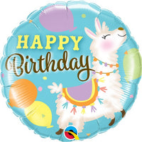 18 inch Llama Happy Birthday Foil Balloon with Helium