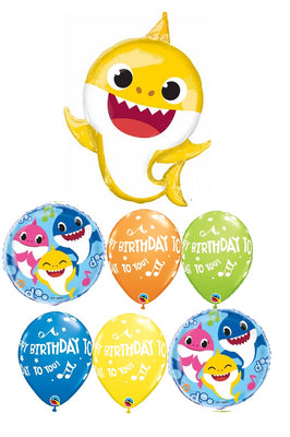 Baby Sharks Happy Birthday Balloon Bouquet with Helium and Weight