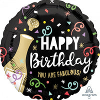 18 inch Birthday Champagne You Are Fabulous Foil Balloon with Helium