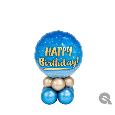 Happy Birthday Blue Gold Balloon Centerpiece