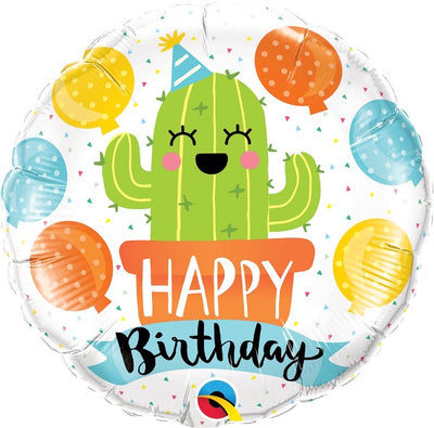 18 inch Happy Birthday Cactus Foil Balloon with Helium