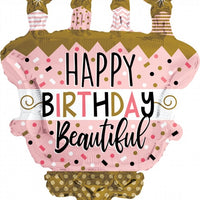 Happy Birthday Beautiful Cake Balloon with Helium and Weight