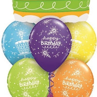 Happy Birthday Cake Candles Rainbow Balloon Bouquet