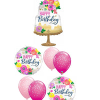 Birthday Cake Floral Satin Balloons Bouquet
