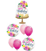 Birthday Cake Floral Flowers Satin Balloon Bouquet with Helium Weight
