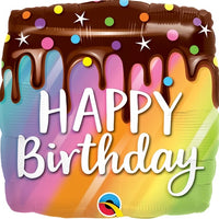 18 inch Birthday Rainbow Drip Cake Foil Balloon with Helium