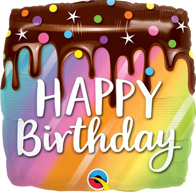18 inch Birthday Rainbow Drip Cake Foil Balloon with Helium