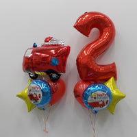 Birthday Pick An Age Red Number Fire Truck Balloons Bouquet