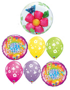 Birthday Flowers and Butterfly Balloons Bouquet