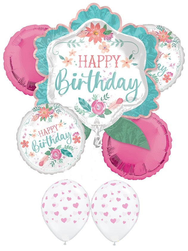 Birthday Free Spirit Flower Balloon Bouquet with Helium Weight