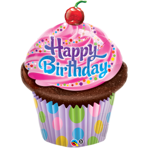 Happy Birthday Frosted Cupcake Balloon with Helium and Weight