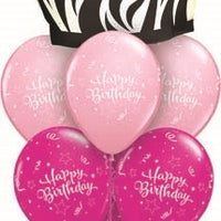 Happy Birthday Funky Zebra Cake Balloon Bouquet with Helium Weight