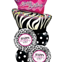 Birthday Funky Zebra Cake Damask Balloon Bouquet with Helium Weight