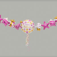 Birthday Garland Pink Happy Birthday  Banner Balloons AIR FILLED ONLY