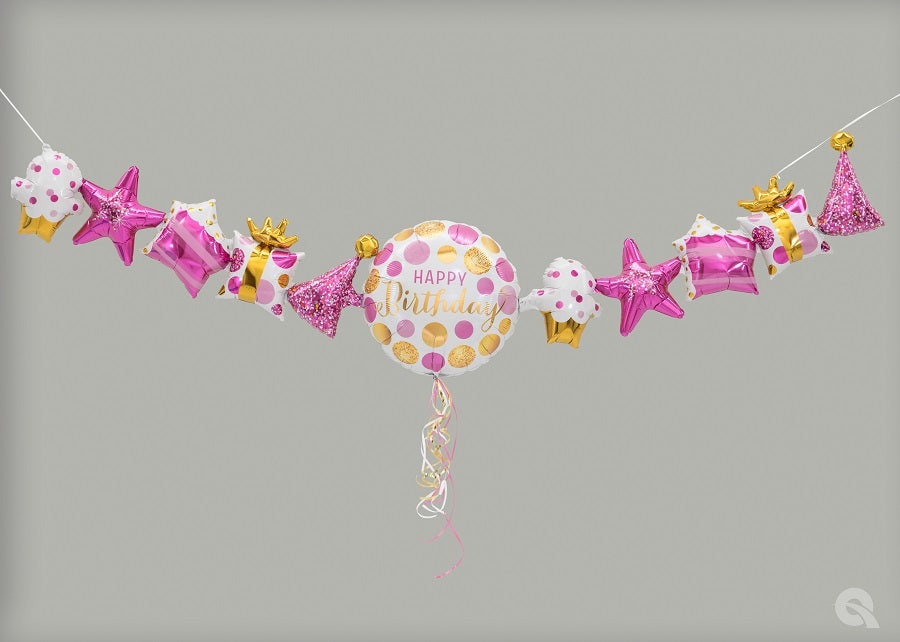 Birthday Garland Pink Happy Birthday Banner Balloons AIR FILLED ONLY