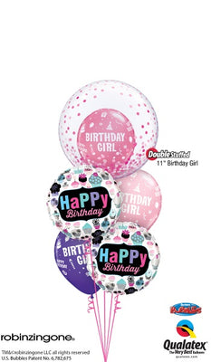 Birthday Girl Bubble Dots Cupcake Balloon Bouquet with Helium Weight