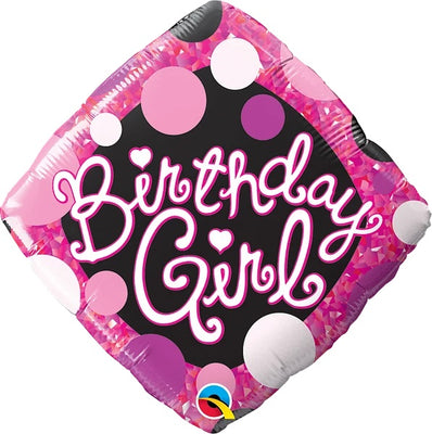 18 inch Birthday Girl Pink Diamond Foil Balloon with Helium