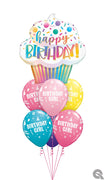 Birthday Girl Cupcake Sprinkles Balloon Bouquet with Helium Weight
