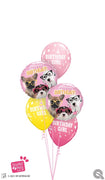 Birthday Girl Puppies with Glasses Balloons Bouquet