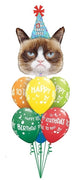 Grumpy Cat Head Happy Birthday Balloon Bouquet with Helium and Weight