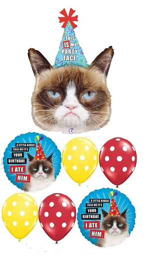 Grumpy Cat Humour Birthday Balloon Bouquet with Helium and Weight