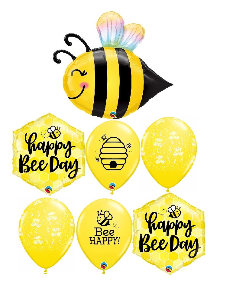 Birthday Happy Bee Day Balloon Bouquet with Helium and Weight