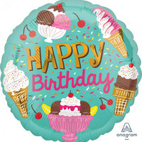 18 inch Happy Birthday Ice Cream Foil Balloon with Helium
