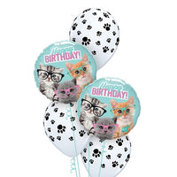Birthday Kittens Glasses Paw Prints Balloon Bouquet with Helium Weight