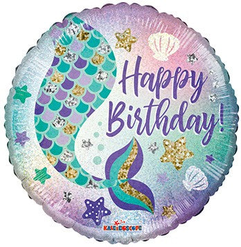 18 inch Birthday Mermaid Holographic Balloons with Helium