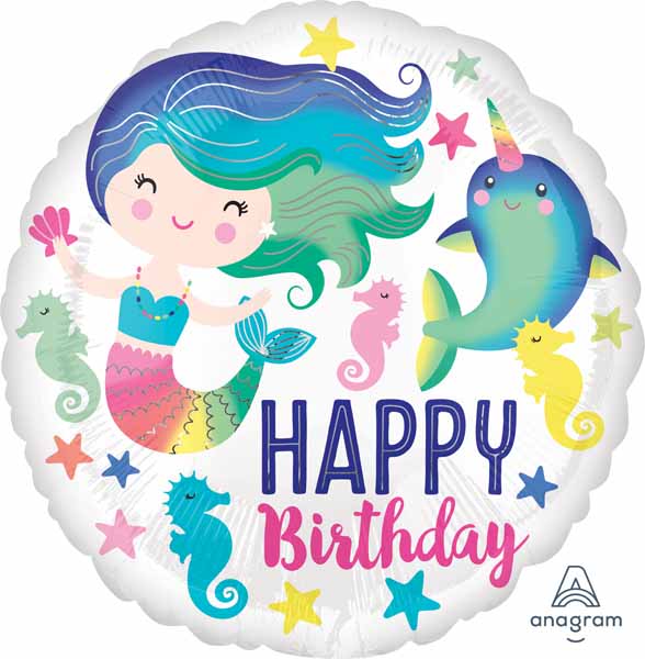 18 inch Birthday Mermaid Narwhal Balloon with Helium